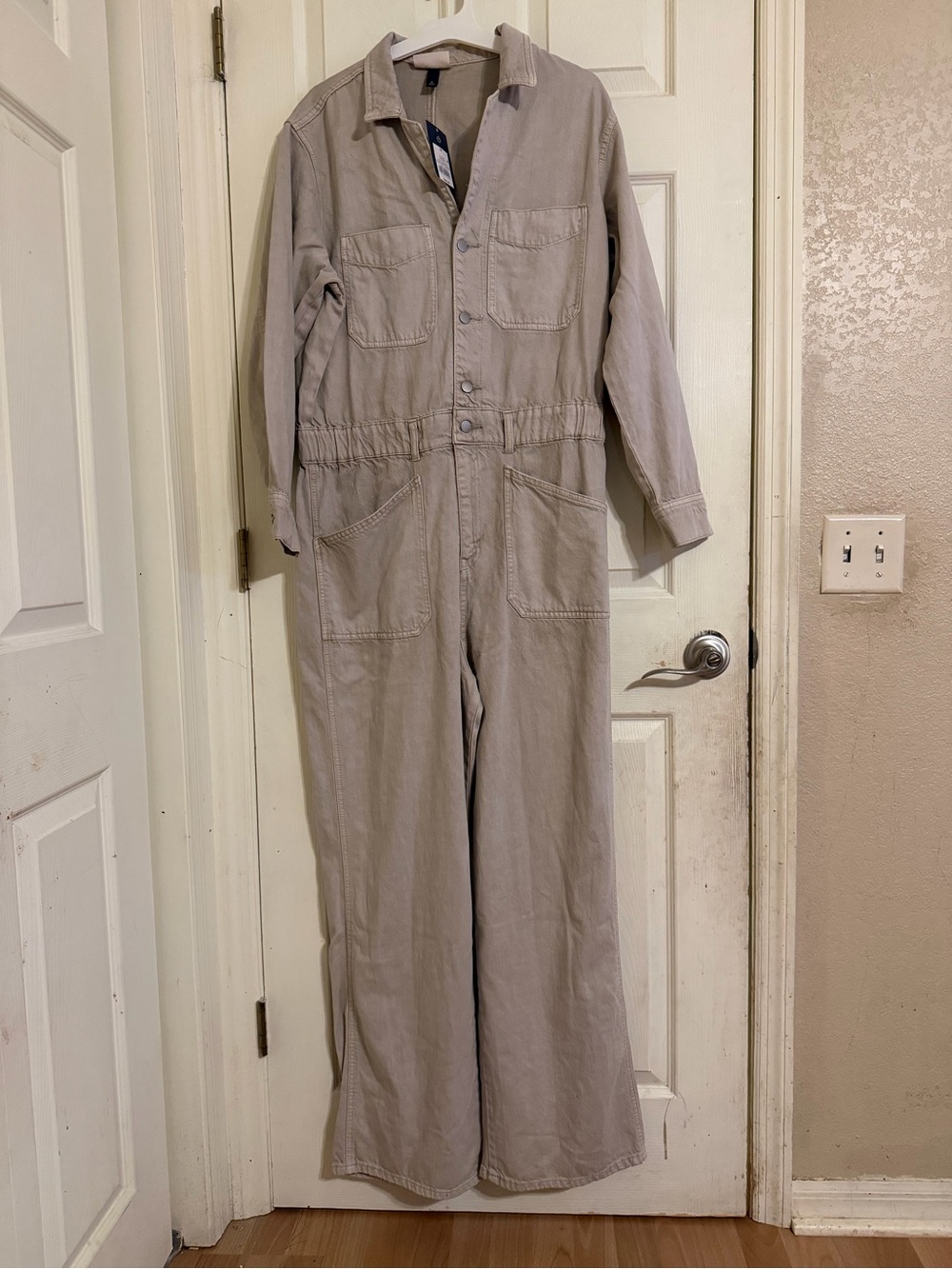 Universal Thread Women's Utility Jumpsuit/ Longsleeve overall in Light Taupe